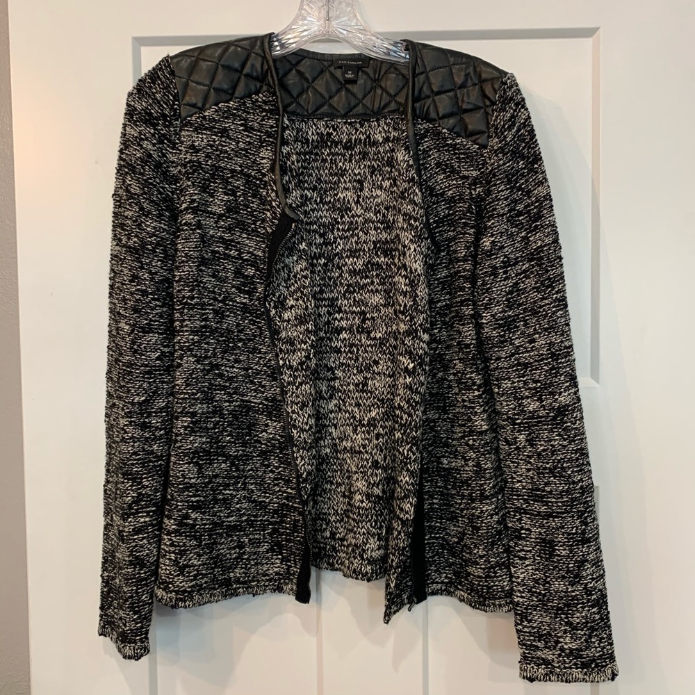 Ann Taylor Black & White Sweater Moto Jacket